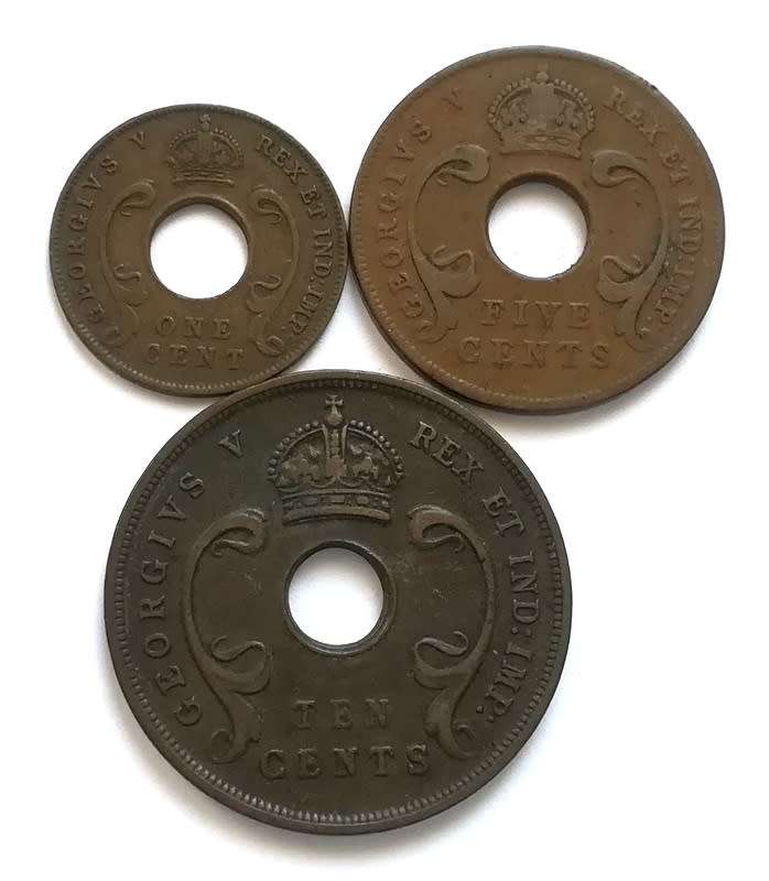 EAST AFRICA 1924 1+5+10 CENTS (3 COINS)