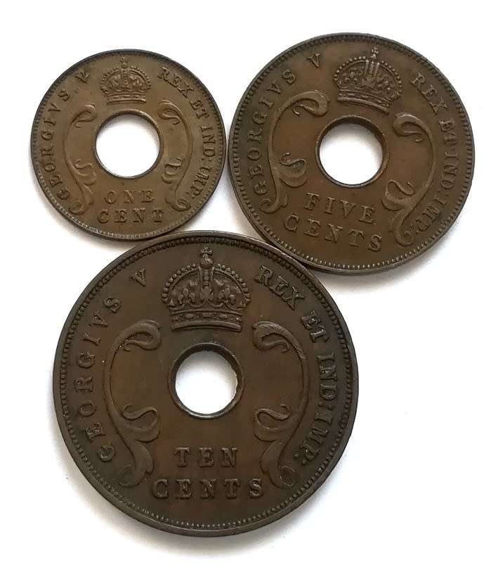 EAST AFRICA 1935 1+5+10 CENTS (3 COINS)