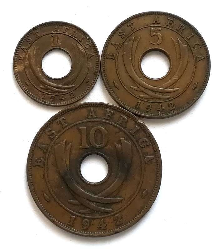EAST AFRICA 1942 1+5+10 CENTS (3 COINS)