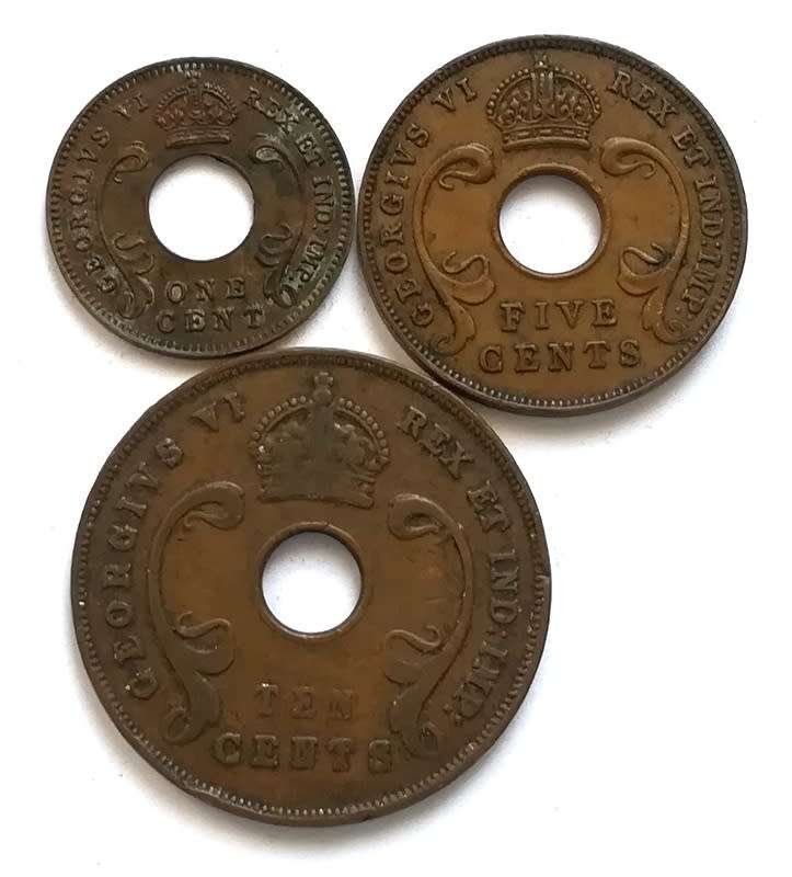 EAST AFRICA 1942 1+5+10 CENTS (3 COINS)