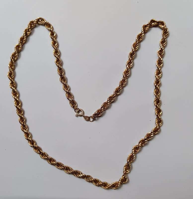9CT GOLD ROPE CHAIN  7.9 GRAMS 470MM LONG 4MM WIDE