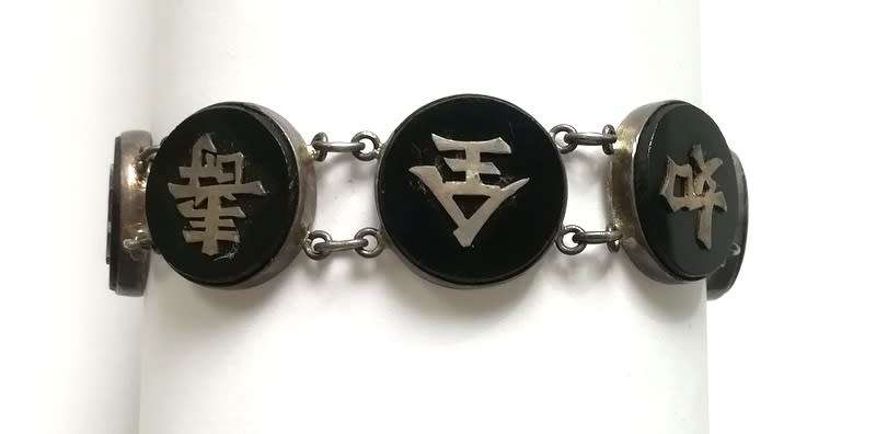 STERLING SILVER ONYX?? BRACELET MADE IN HONG KONG 170X60MM