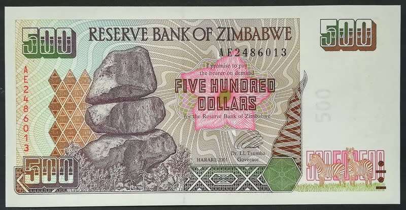 ZIMBABWE 2001 500 DOLLARS EF+