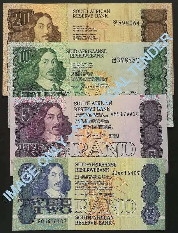GERHARD DE KOCK 2+5+10+20 RAND (4 NOTES)