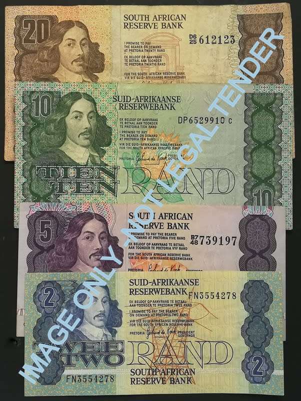 GERHARD DE KOCK 2+5+10+20 RAND (4 NOTES)