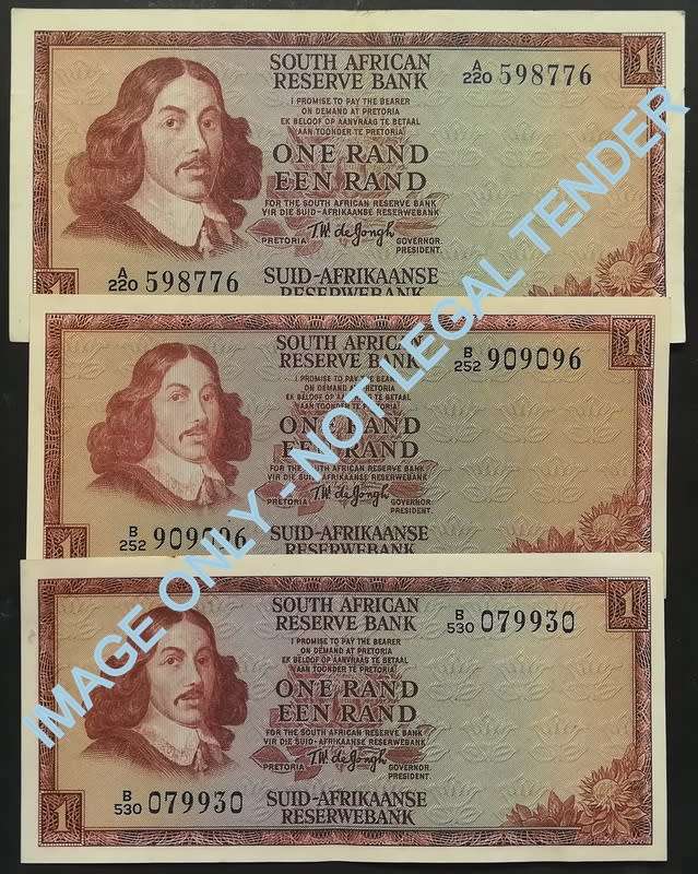 T W DE JONGH 1 RAND 1ST + 2ND + 3RD ISSUE (3 NOTES)