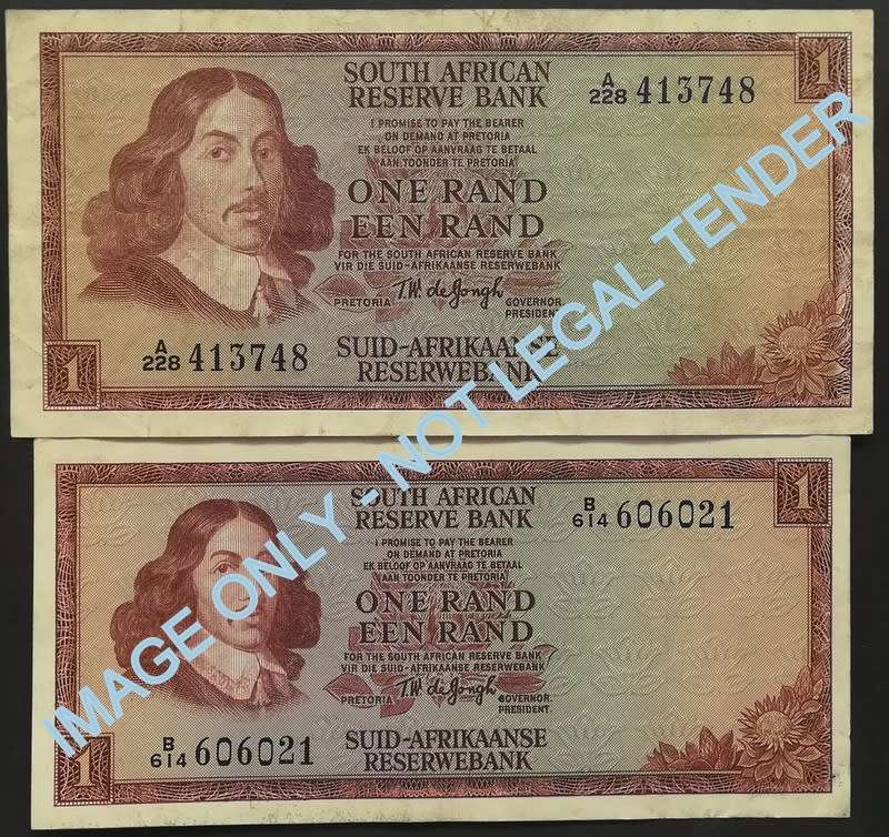 T W DE JONGH 1 RAND 1ST + 3RD ISSUE (2 NOTES)
