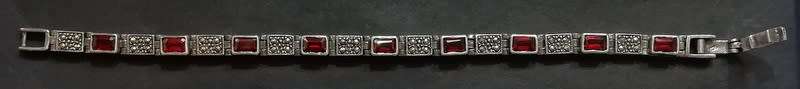 STERLING SILVER GARNETS AND MARCASITE BRACELET 180X4MM 20 GRAMS