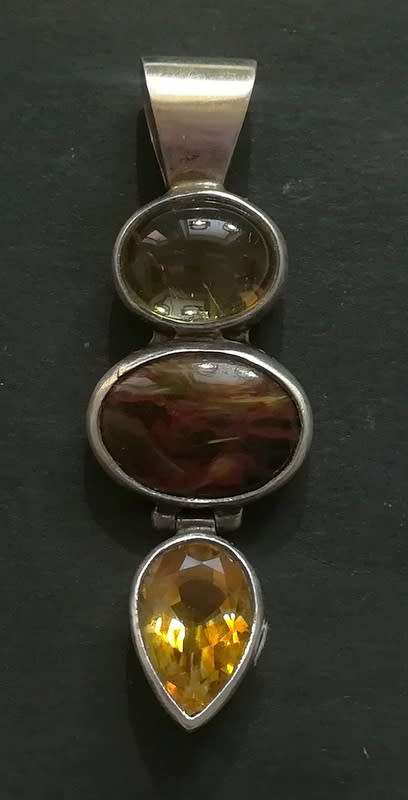 STERLING SILVER  PENDANT WITH SEMI PRECIOUS STONES 45X15MM