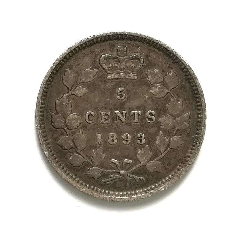 CANADA 1893 SILVER 5 CENTS