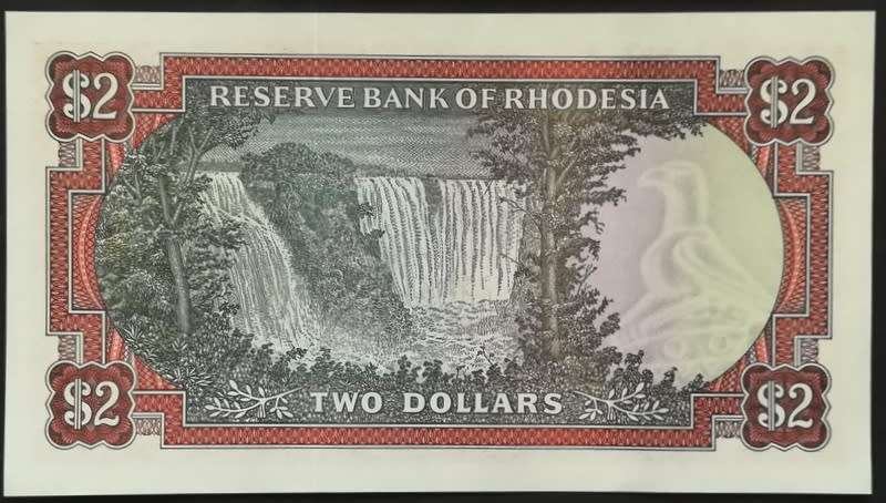 RHODESIA 1979 2 DOLLAR NOTE BIRD WATERMARK EF+