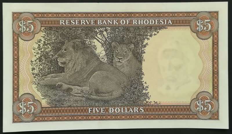 RHODESIA 1978 5 DOLLAR NOTE RHODES WATERMARK EF