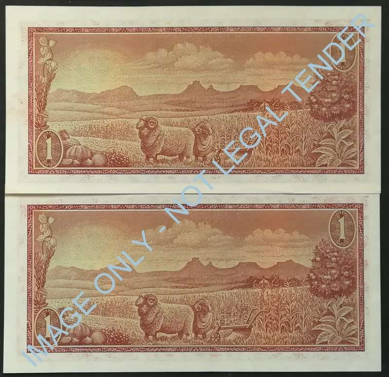 T W DE JONGH 1972 1ST ISSUE 1 RAND EF (2 NOTES SEQUENCE)