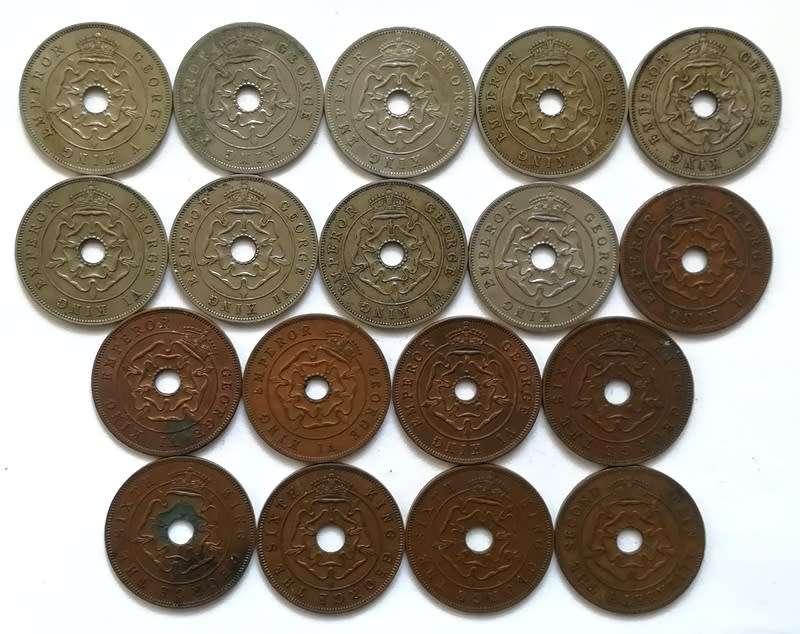 SOUTHERN RHODESIA 1934-1954 PENNY SET (18 COINS)