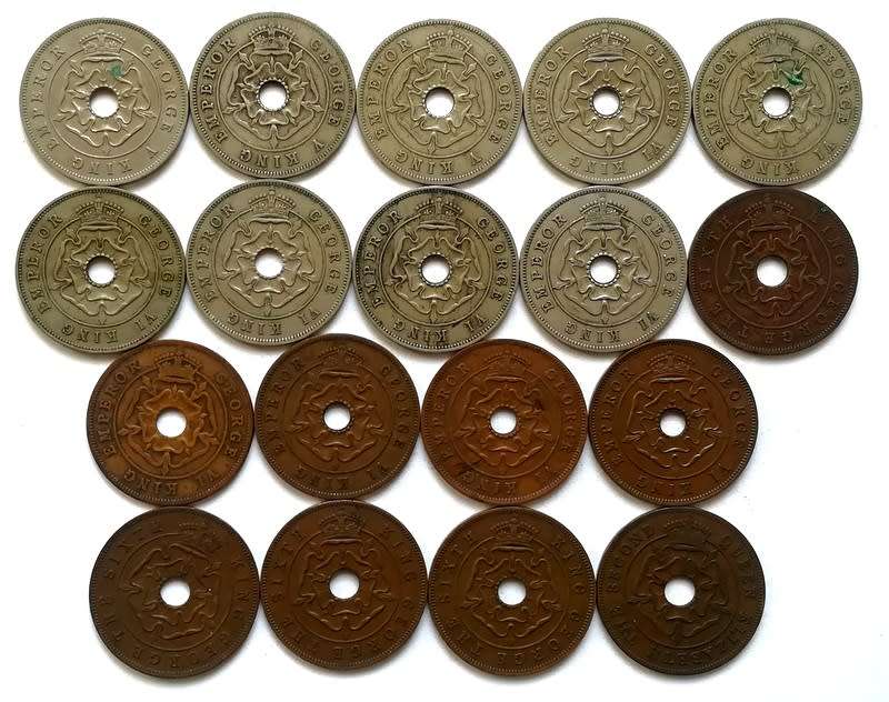 SOUTHERN RHODESIA 1934-1954 PENNY SET (18 COINS)