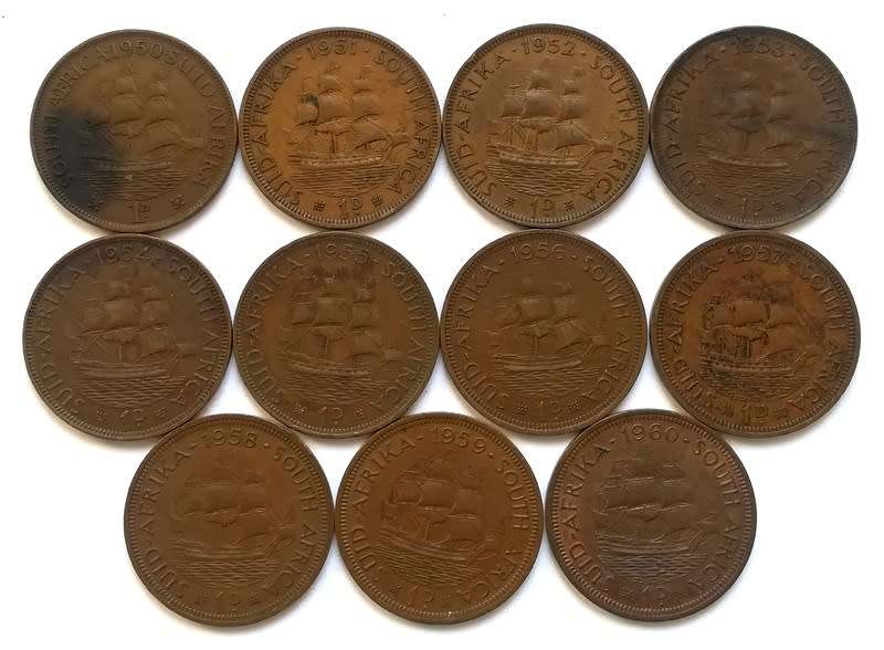 UNION 1950 TO 1960  PENNY - *ALL DATES* (11 COINS)