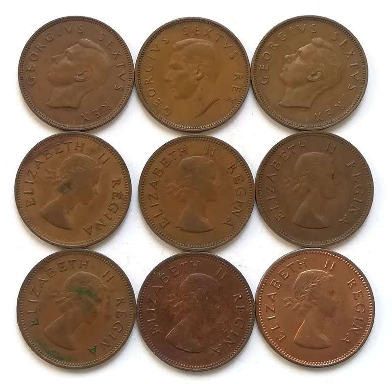 UNION 1950 TO 1960 HALF PENNY *ALL DATES* NO 54 + 56 (9 COINS*
