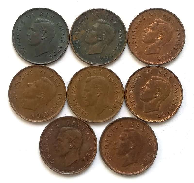 UNION 1942 TO 1949 1/4 PENNY *ALL DATES*  (8 COINS)