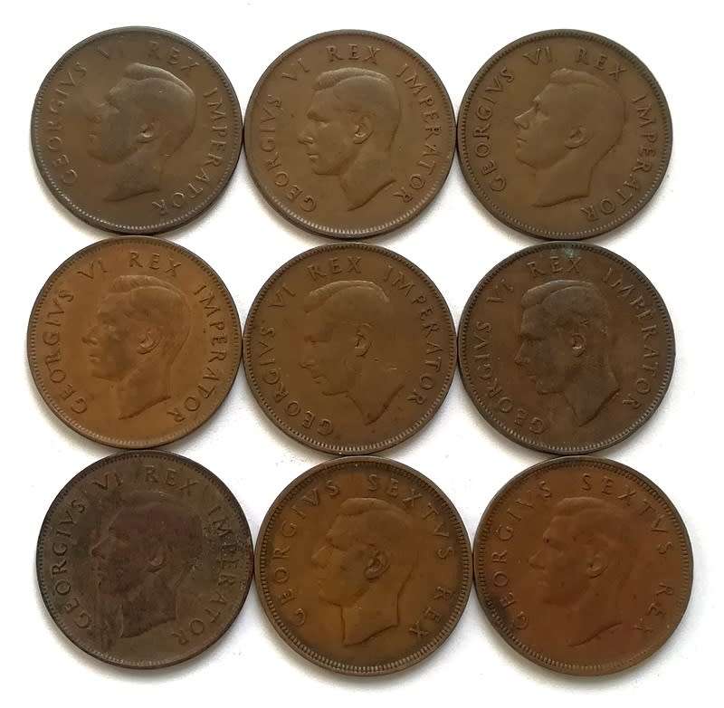 UNION 1940 TO 1949  PENNY *ALL DATES* **NO 47**  (9 COINS)