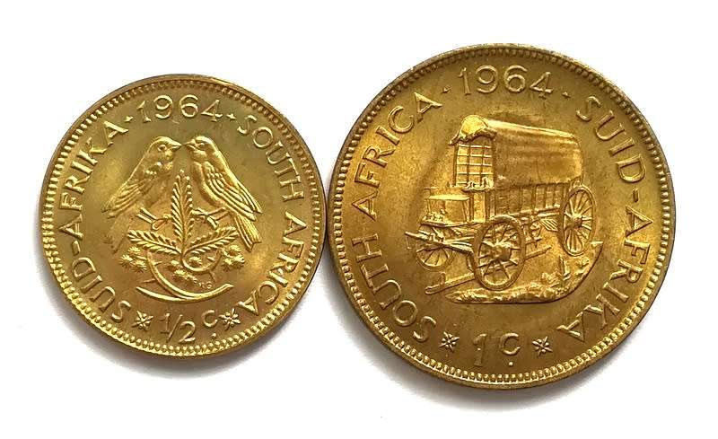REPUBLIC 1964 1/2 + 1 CENT (2 COINS) *EXCELLENT*
