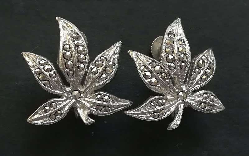STERLING SILVER AND MARCASITE EARRINGS 6.4 GRAMS 20X20MM