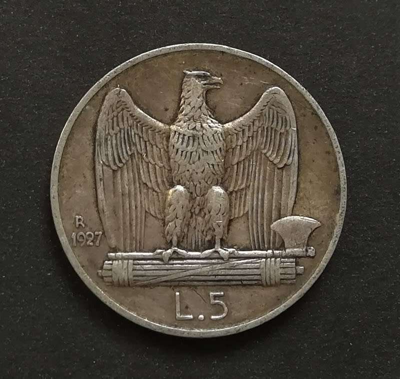 ITALY 1927R SILVER 5 LIRA