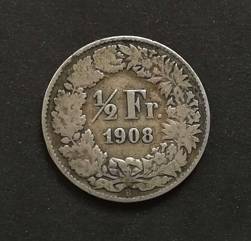 HELVETIA 1908 SILVER HALF FRANC