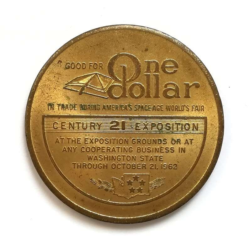 1962 USA SPACE-AGE WORLDS FAIR 1 DOLLAR TOKEN 40MM