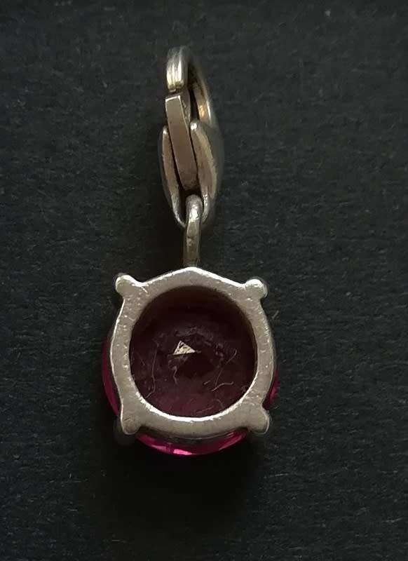 STERLING SILVER  + PINK GLASS CHARM/PENDANT 10X10MM