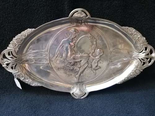 WMF ART NOUVEAU WALL PLAQUE LADY AND CHILD WMF EP MARK NO. 240 195X325MM.FR52