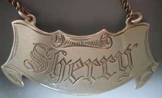SOUTH AFRICAN SILVER DECANTER HANGING LABEL 'SHERRY'