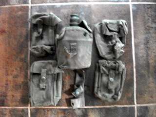 OLD SOUTH AFRICAN ARMY 4 X AMMO POUCHES, WATER BOTTLE IN COVER - NO LID AND KNIFE SHEATH