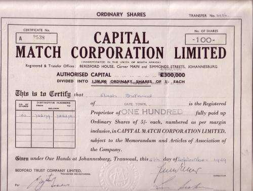 Share Certificate - Capital Match Corporation Ltd
