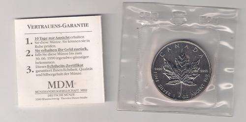 Canadian 1oz Fine Silver Maple Leaf 5 Dollar Coin - Proof with Certificate