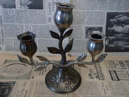 Vintage Very Unusual Tulip 3 Candle Holder - Silver Plate