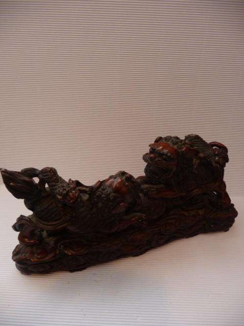 Chinese Feng Shui Foo Dof Statue - Note Damage on Baby's Tail