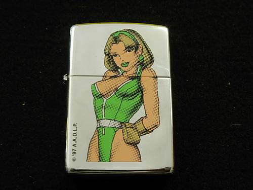 Pinup Girl in green outfit zippo lighter in mint condition 1997 @@@ Crazy R1 Start