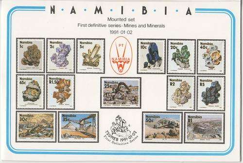 Namibia 1991 First definitive series Mines & Minerals - Set of Mint stamps in Folder - as per photo