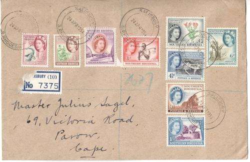 SACC 80-88 on Salisbury registered cover - 24 April 1954 - as per photo