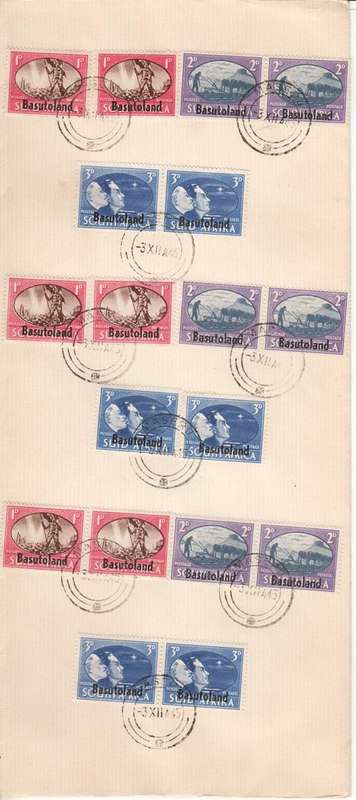 SACC 29-31 Basutoland - pairs of 1945 on cover 3 sets - 1 set with barbed wire variety - as per scan