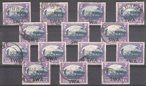 SWA  lot of 14 stamps - all SACC 160 & all with slight variations of the SWA overprint - as per scan