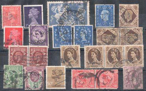 Lot of 23 British stamps with advertising perforation as per scan