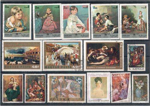 Card with 15 stamps with paintings as per scan
