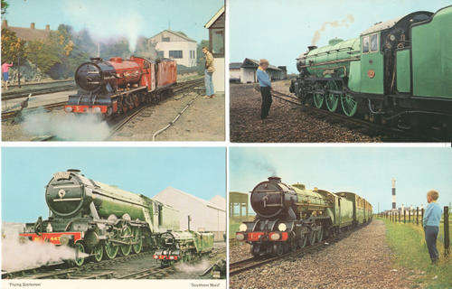 Lot of 4 different steam locomotive railways postcards - unused - as per photo