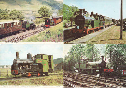Lot of 4 vintage railway themed postcards with locomotives - as per photo