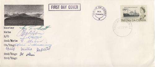 Tristan da Cunha FDC 1965 with signatures of crew members from MV Tristana - as per photo
