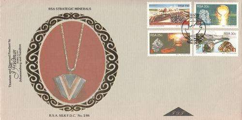 RSA Silk FDC 2/84 - RSA strategic minerals - no. 74/600 - First day Fabrics - as per photo