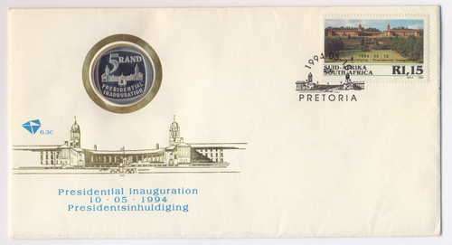 RSA FDC with 1994 Presidential inauguration R5 proof coin
