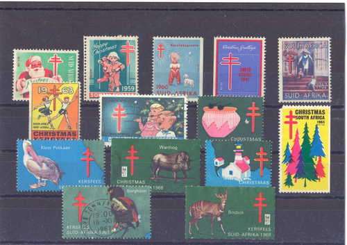 Lot of 14 Christmas stamps of South Africa - from 1958 to 1968