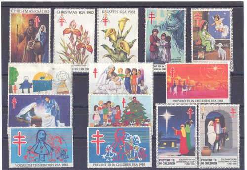 Lot of 14 South African Christmas stamps - 1990 and earlier
